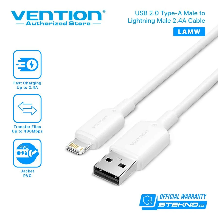 Vention - Kabel USB 2.0 C Male - Lightning Male 2.4A 1M Black LAMBF dan White LAMWF / Kabel Data